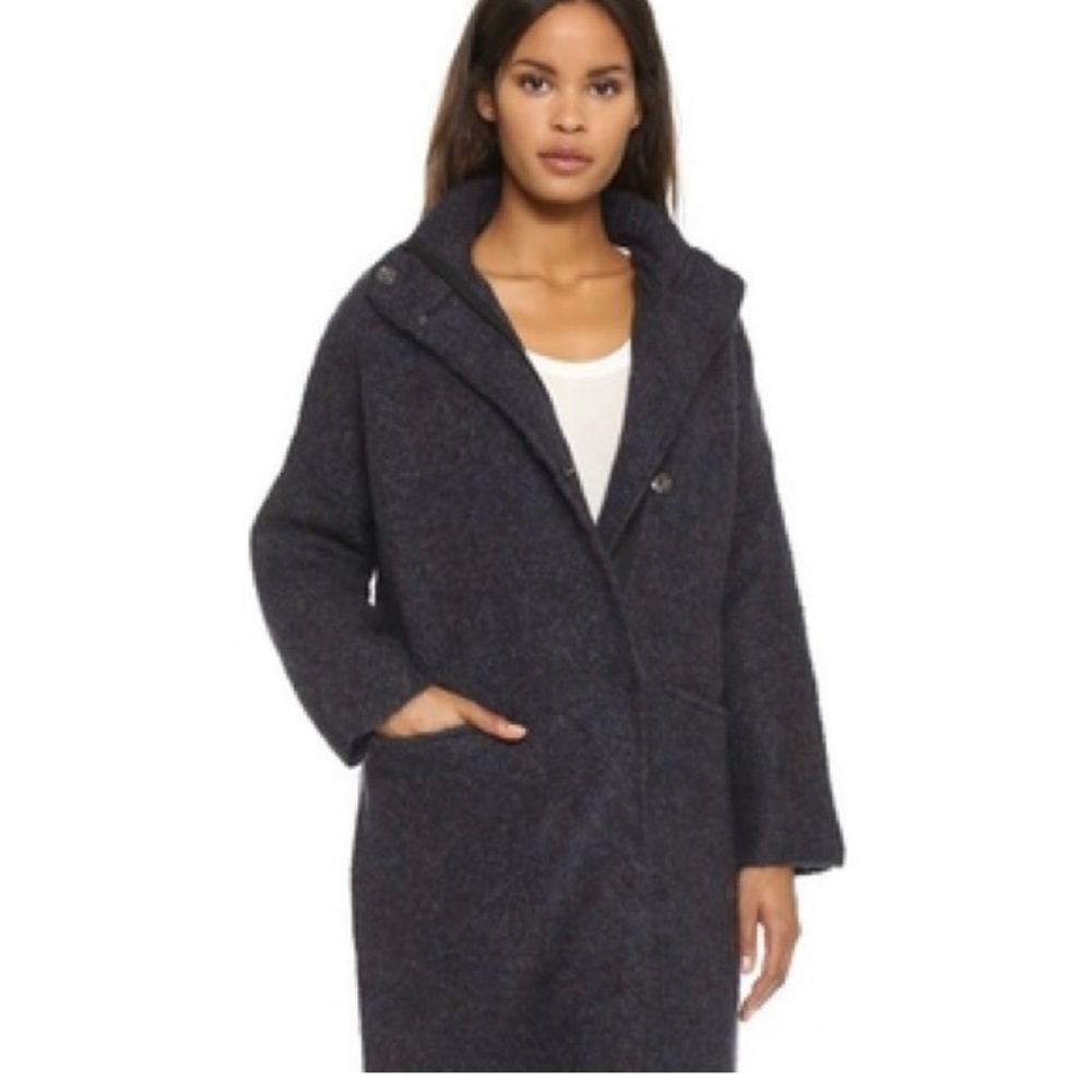 Rag & Bone Mohair Wool Cammie Knee Length Sweater Coat Navy Blue Gray Size S